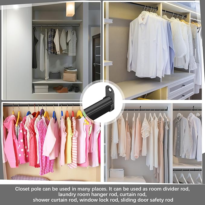 Tandefio Chrome Closet Rod 92 Inch with Oval Closet Rod 6 End Supports for Laundry Room Hanging Clothes Waterproof Shower for Curtains(Black,6 Sets)