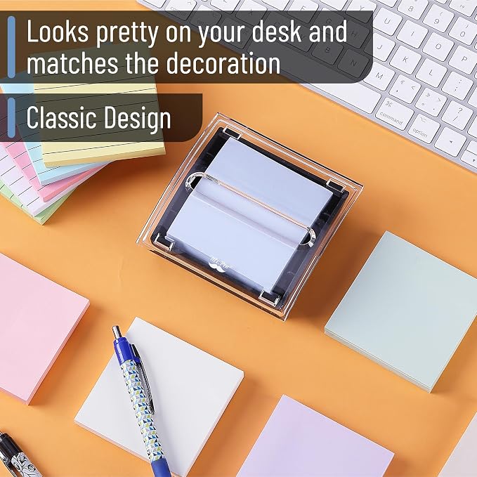 Mr. Pen- Pop Up Note Dispenser, 3" x 3", 4 Pack, Black Base, Clear Top | Sticky Note Dispenser, Sticky Note Holder for Desk