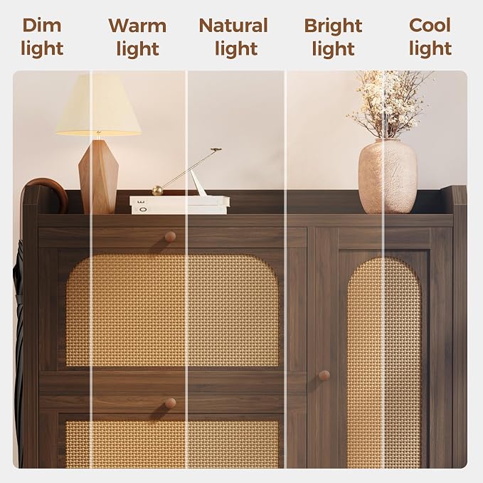 Mericonia Shoe Cabinet Storage for Entryway with 2 Flip Drawers(3-Tier), Rattan Freestanding with Door & 3 Adjustable Shelve,Hidden Shoe Rack Organizer for Hallway, Foyer
