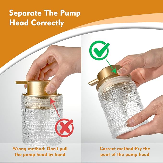 12oz Glass Foaming Soap Dispenser with Gold Pump, Hand Soap Bottles | Clear refillable bottle for bathroom hand soap, liquid, lotion. Cute decorative glass container. Easy to refill and clean