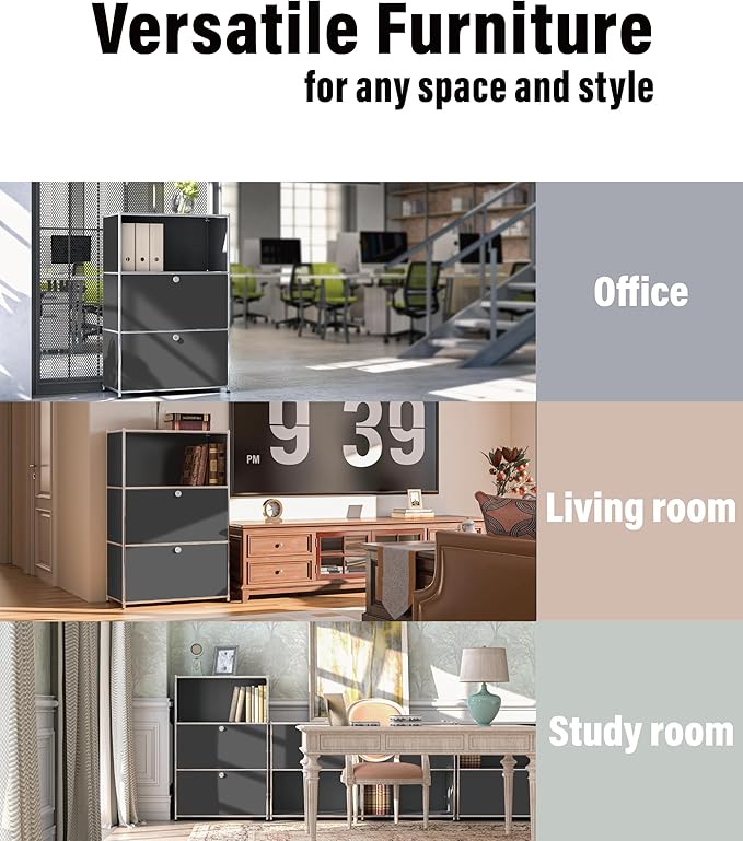 Metal Shelf with 2 Flap Doors, Large Capacity Cabinet,DIY Modern Home Furnishing,Perfect for Home, Office, Kitchen, Hallway,Foyer (Grey)