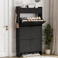 Shoe Cabinet with 3 Flip Drawers & 2 Top Drawers, 57" Tall Freestanding Narrow Wooden Shoe Storage Organizer for Entryway, Hidden Slim Shoe Rack for Front Door Entrance, Hallway, Living Room, Black