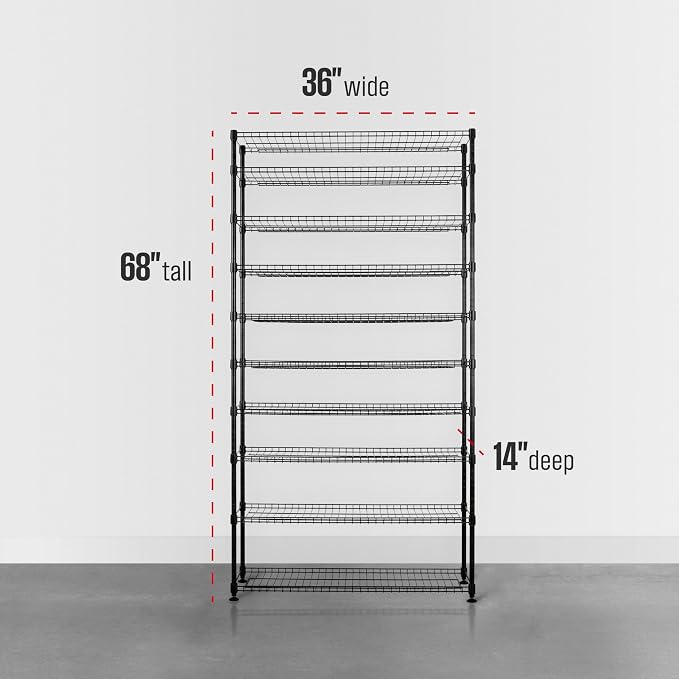 SafeRacks 10-Tier Shoe Rack - 60 Pair Heavy Duty Storage Stand