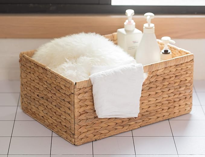 Foldable Natural Water Hyacinth Storage Bin, Medium