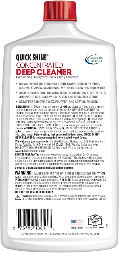 Quick Shine Deep Floor Cleaner 27 oz-6 Pk, Removes Buildup, Heavy Duty | Pro-level Deep Cleaning, Fresh Clean Scent, Removes Wax & Polish Safely , Ammonia Free, No Noxious Fumes, Made in USA