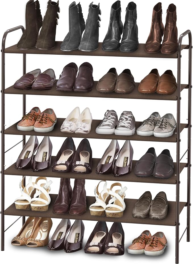 Simple Houseware 5-Tier Shoe Rack Storage Organizer, 15-24 Pairs, Bronze | Space-Saving Shoe Shelf with Sturdy Metal Frame and Non-Woven Fabric Shelves for Entryway, Garage & Corridor