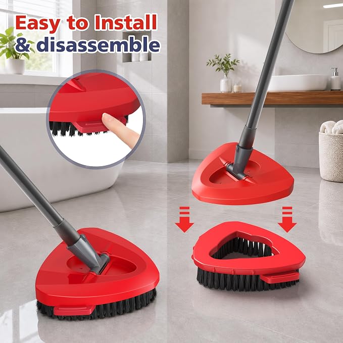 Spin Mop Scrub Brush Head for O Ceda EasyWring 1-Tank System(Red) | Hard Bristle Scrubber Brush for Floor Cleaning Accessories (Not Fit for RinseClean 2-Tank-Blue Inner), 2 Pack
