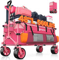 Originsure 48" L Collapsible Wagon Cart Foldable, 560lbs Weight Capacity 300L Heavy Duty Folding Beach Wagons with Big All-Terrain Wheels, Utility Carts for Groceries, Camping, Sports - Pink