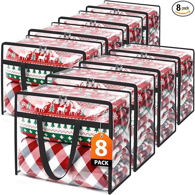 SpaceTrove Clear Clothes Storage Bags, 8 Pack Closet Organizers and Under Bed Storage Containers, Foldable Moving Bags with Zippers for Comforter, Blanket, Bedding, Duvet, PVC Packing Bags 60L