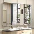 TETOTE 60 x 40 Inch Brushed Silver Bathroom Mirror, Bathroom Vanity Mirror, Modern Rectangle Round Corner Matte Framed Mirror (Horizontal/Vertical)