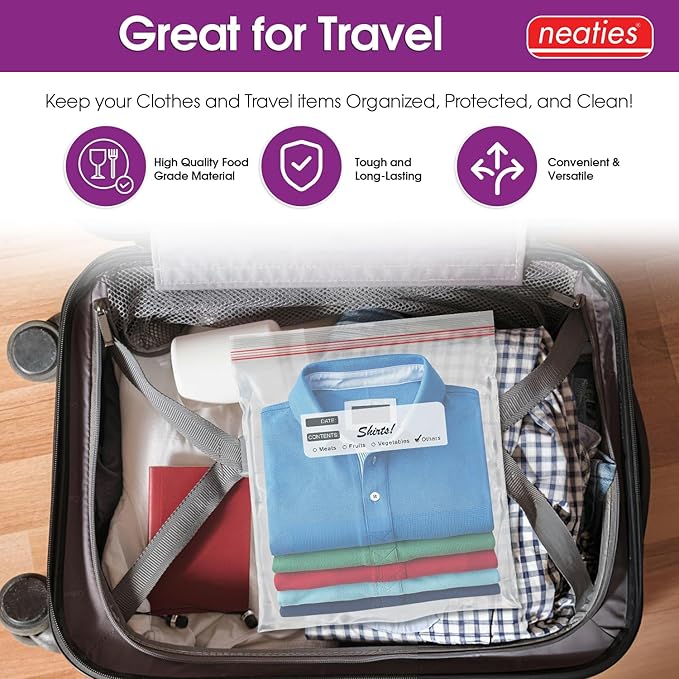 Neaties 2 Gallon Resealable Bags – XL Heavy Duty Freezer Bags with Dual Zipper – 13x16" Extra Large with Writable Space for Kitchen or Home Storage – BPA-Free Food Grade Plastic – 100 Pack
