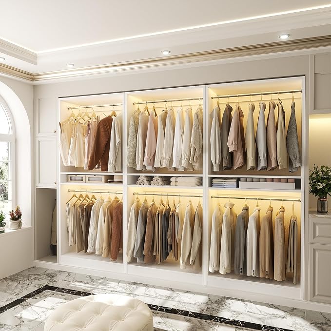 Unikito 72'' Closet System with 4 Hanging Rods, Walk-in Clothing Organizer, 2-Piece Wood Garment Rack for Bedroom, White