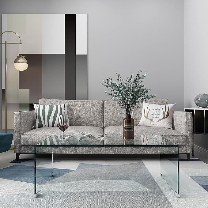 Meihua Tempered Glass Coffee Table for Living Room, Clear Center Table with 0.47 inch Tempered Glass, Transparent Modern Coffee Table