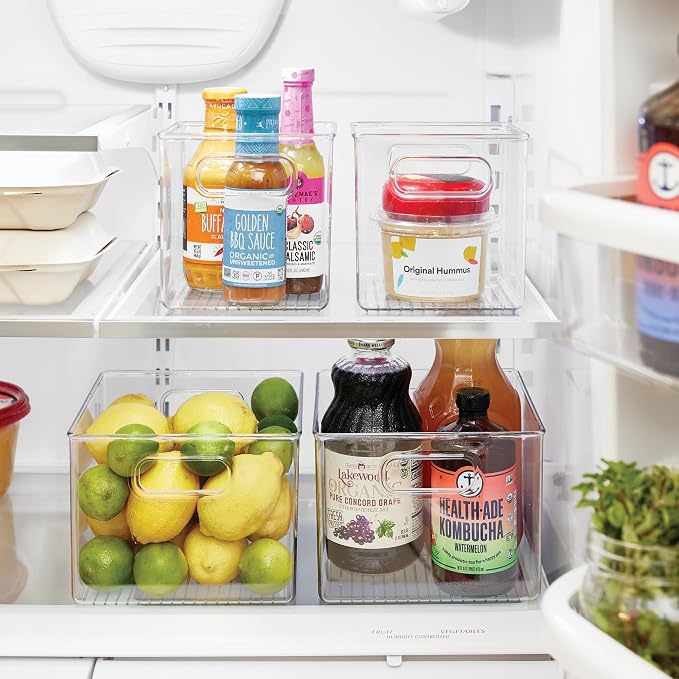 iDesign Fridge Bin with Handles, 2 Small and 2 Medium Bins, 4 Pack, Clear, Made in USA