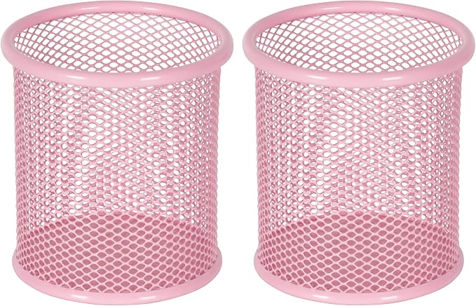 EasyPAG Pencil Holder for Desk, 2 Pack Metal Pen Organizer, Mesh Pencil Cup Organizer for Home, Office, Classroom, School, Pink