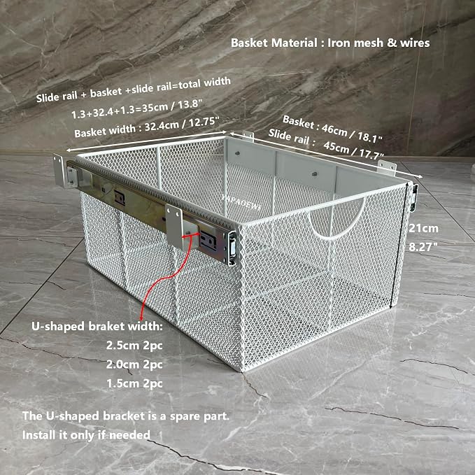 Pull Out Closet Drawer for Clothes | Sliding Wire Basket for Wardrobe Cabinets | Roll Out Storage Organizer | Side Mounting | for Home, Kitchen,Pantry