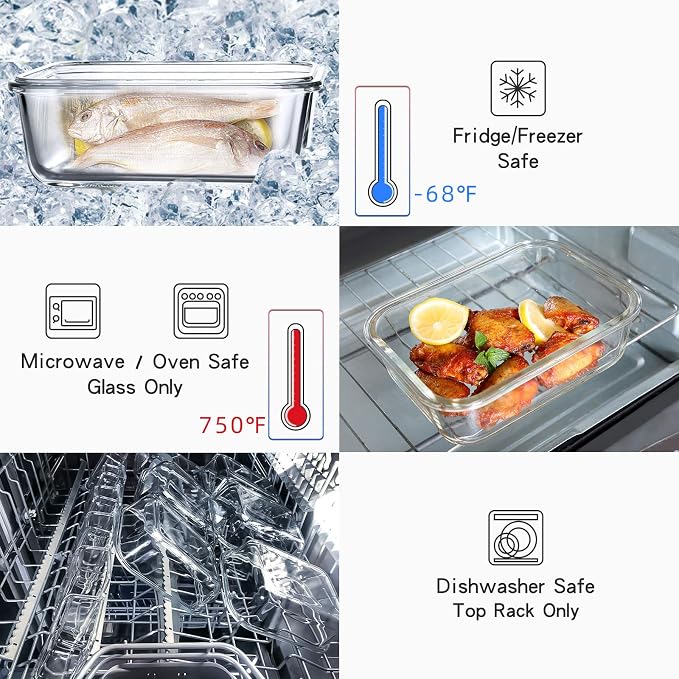 Glass Meal Prep Glass Containers with Lids, Glass Lunch Box, 5-Pack, 34 OZ | 5 Pack Glass Food Storage Containers, 34 OZ