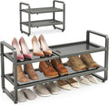 SAYZH 2-Tier Expandable Shoe Rack for Closet, Adjustable Metal Shoe Organizer with Sturdy Mesh Shelves for Boots & Heels, Stackable Shoe Storage for Entryway, Garage, Small Spaces (Grey, 2-Tier)