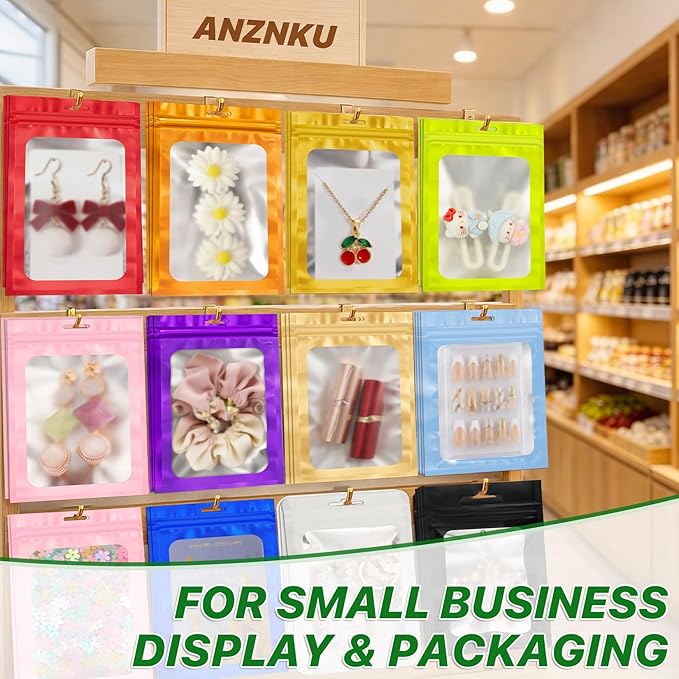 ANZNKU 100 PCS Resealable Mylar Bags with Frosted Clear Window Bags Packaging Bag Foil Pouch Zipper Bag for Food Self Sealing Storage Supplies (3.14x5.11, White)