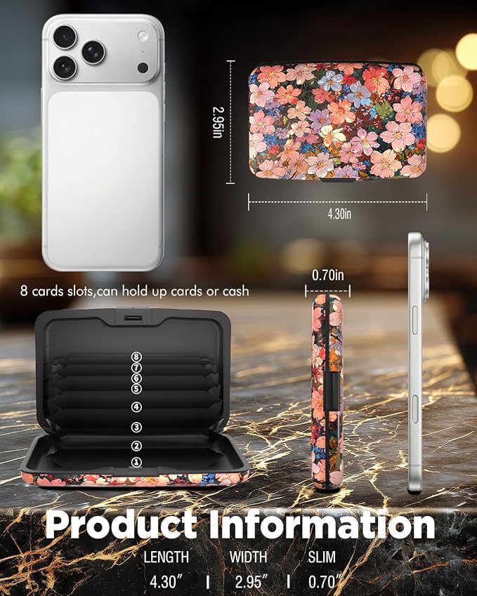 Maicican RFID Blocking Aluminum Credit Card Holder | Slim Metal Wallet for Women & Men, Business Card Case for Travel, Fits Front Pocket, Card holder wallet - Colorful flowers