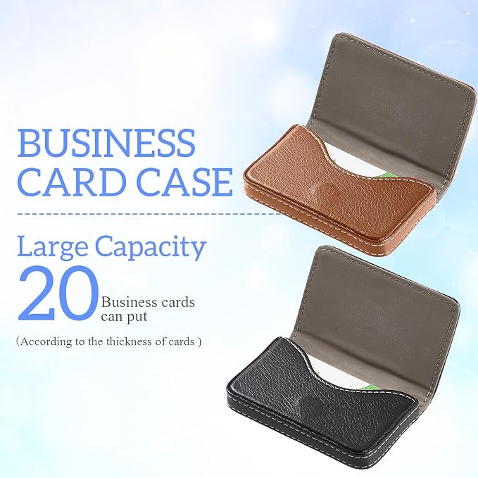 Outus 2 Pcs Business Card Holder, PU Leather Business Card Case Pocket Wallet with Magnetic Shut for Valentines Gift Adult(Black, Apricot)