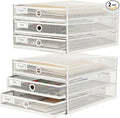 Zhanmai 2 Pack White Desk Organizer with Drawer Total Wire Mesh Storage Tray Multifunctional Paper Sorter File Stand for Home Office Supplies Letter A4 Paper Office Accessories Back to School (3 Tier)