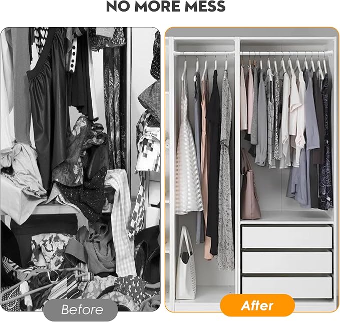 No Drilling Closet Rods for Hanging Clothes, Adjustable 32-72 in | Heavy Duty, White, Metal, 1.1 Inch Diameter, Suitable for Closet, Wardrobe, Laundry, RV