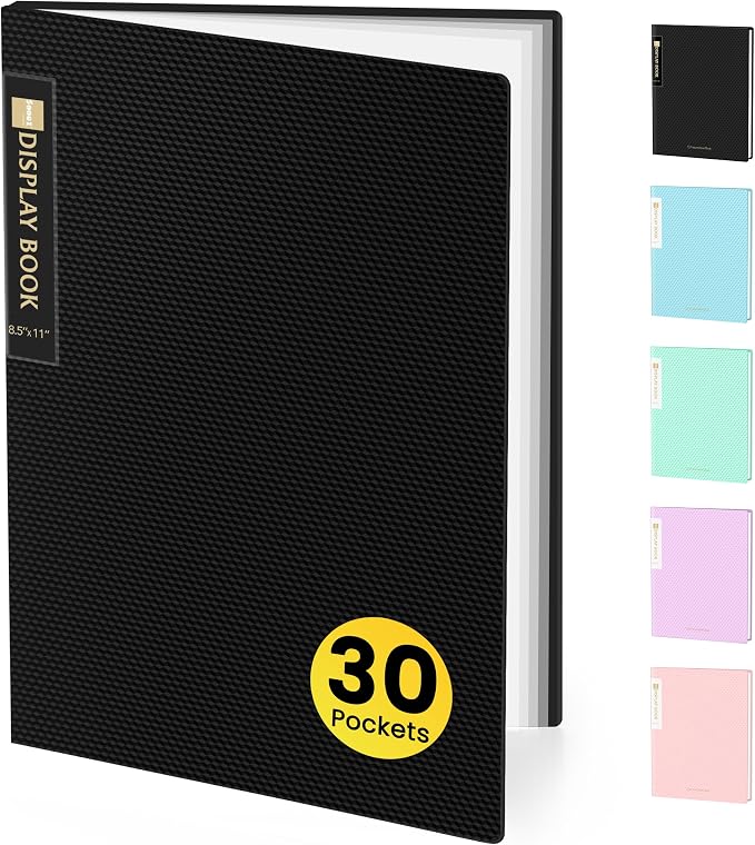 Sooez Binder with Plastic Sleeves 30-Pocket, Displays 60 Pages, 8.5x11 Presentation Folders with Clear Sheet Protectors, Art Portfolio Binder for Certificate & Office Project, Document Organizer