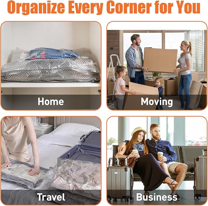 Vacuum Storage Bags for Travel with Rechargeable Cordless Pump, 20 Pack Compression Packing Bags for Luggage and Suitcase, Space Saver Seal Bag for Clothes and Clothing
