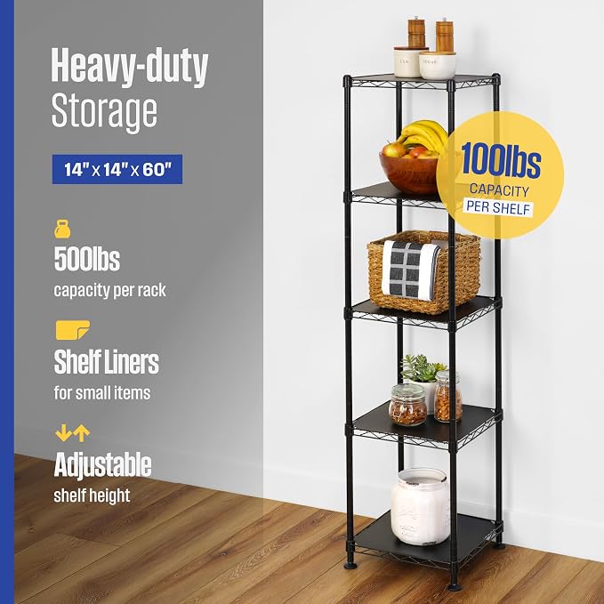 SafeRacks NSF 5-Tier Heavy Duty Steel Wire Shelves (14"x14"x60")