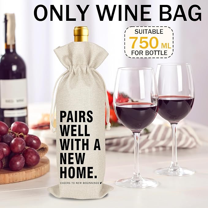 Housewarming Wine Bag - First New Home Gifts, Pairs Well with a New Home, Housewarming Party Decorations House Warming Gift for Women Men Couple Reusable Wine Wrap Bag, Realtor Client Gift (A22)