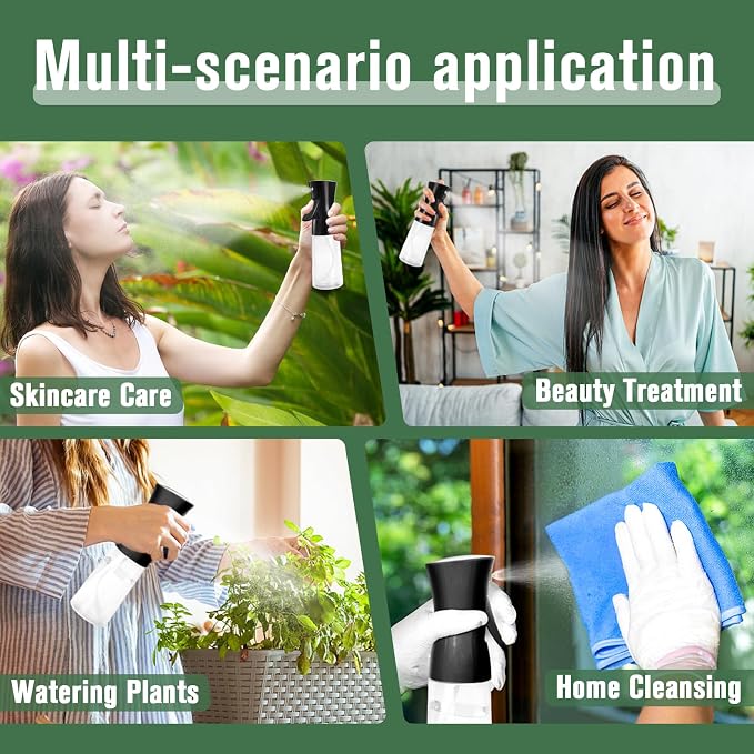Spray Bottle For Hair,Continuous Water Mister for Hairstyling, Salons, Cleaning, Plants,Essential Oil Scents,Ultra Fine Mist Sprayer,6.8 OZ /200 ML-Black