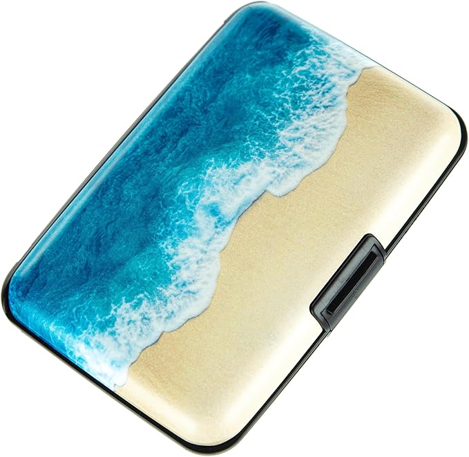 Credit Card Holder, Metal Card Wallet RFID Blocking Mini Slim Aluminum Business Hard Card Case for Women Men (Beach)