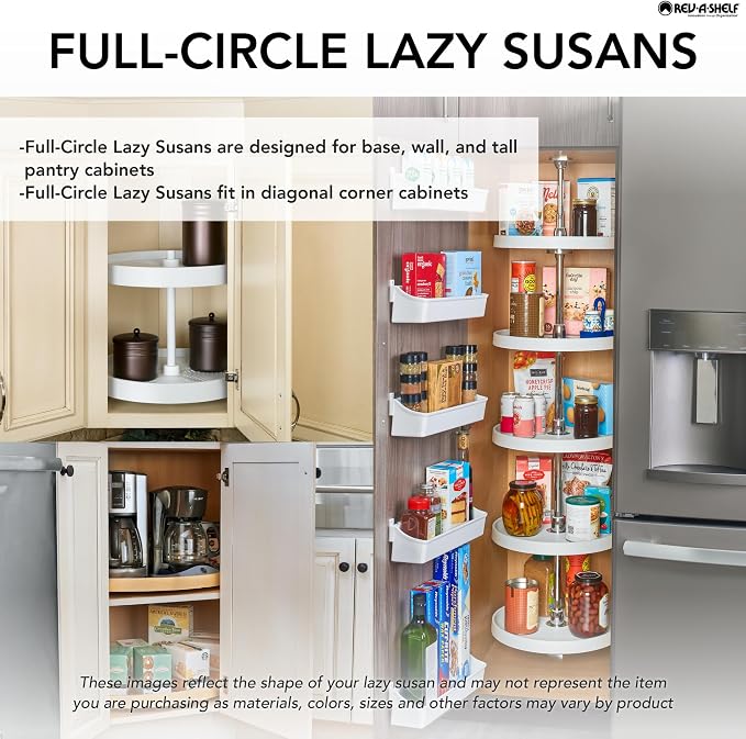 REV-A-SHELF Polymer Full-Circle 2-Shelf Lazy Susan w/Dependent Hardware for Corner Base Cabinets