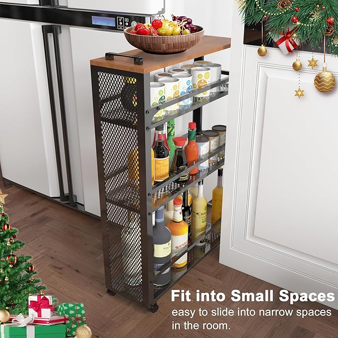 2026 New, Slim Kitchen Storage Cart, 3-Tier Metal Rolling Utility Cart Mesh Basket, Multifunction Wire Basket Shelf Trolley for Home Laundry, Bathroom, Living Room, Black