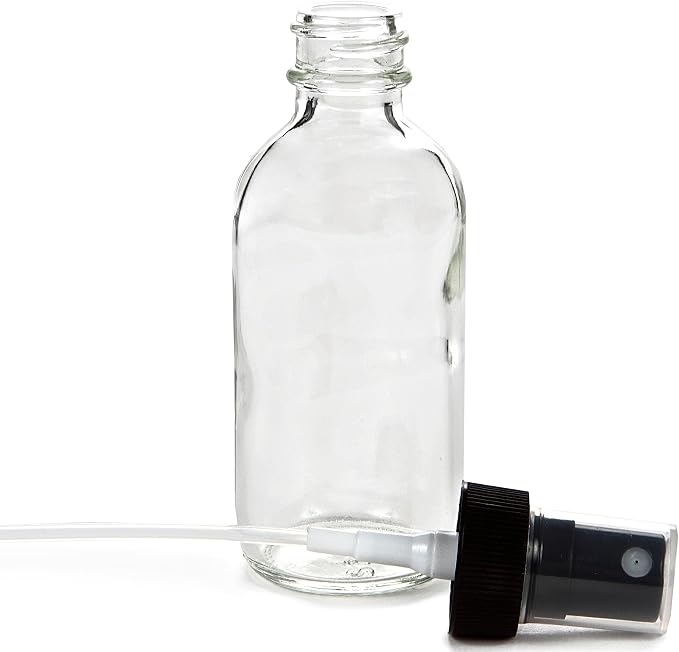 Vivaplex, 6, Clear, 2 oz Glass Bottles, with Black Fine Mist Sprayers