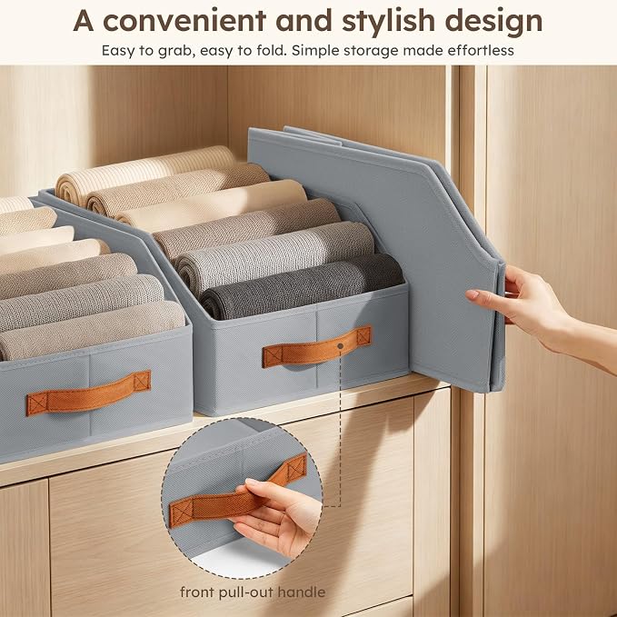 Homsorout Fabric Storage Bins for Organizing - 8 Pack Large Trapezoid Collapsible Storage Bins with Front Handle, Closet Organizers and Storage for Bedroom, Home Shelves, Small Spaces, Grey