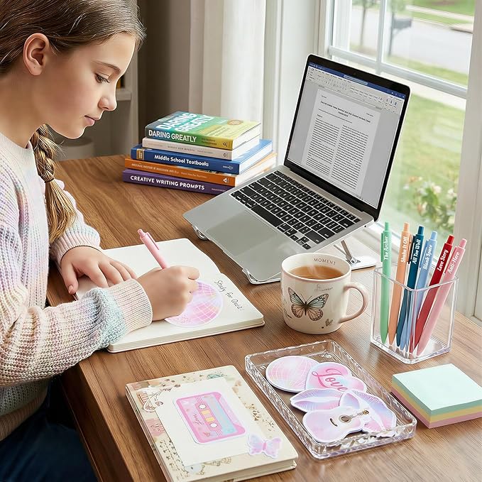 12 Set Singer Sticky Notes with Cute Music-Inspired Gel Pens, Era’s Singer Self Stick Notes Memo Pads for Home School Birthday Party Favors Gifts Office Supplies for Music Fans