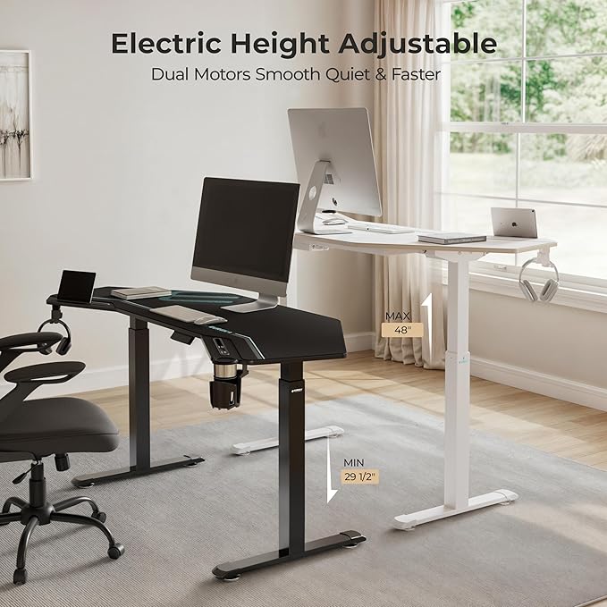 EUREKA ERGONOMIC Gaming Standing Desk w Dual Motor,72" Wing Shaped Music Studio Desk Electric Adjustable Height Table Recording Live Stream, Slot Design,Black