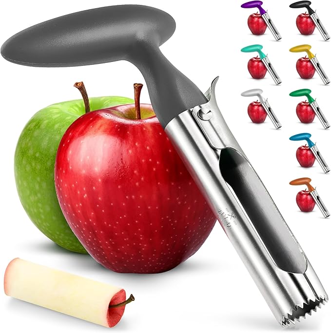 Zulay Kitchen Ultra Sharp Apple Corer Tool - Stainless Steel, Sharp & Serrated Blade Cores in Seconds - Easy to Use & Clean, Durable Apple Core Remover for Apples & Small Fruits - Gray