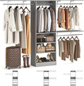 8FT Closet System with 3 Wooden Storage Shelves, 96'' Closet Organizer System with 3 Hanging Rods, Wall Mount Bedroom Wardrobe Walk-in Closet, Adjustable Garment Rack from 5 to 8FT (Cut to Fit), Grey