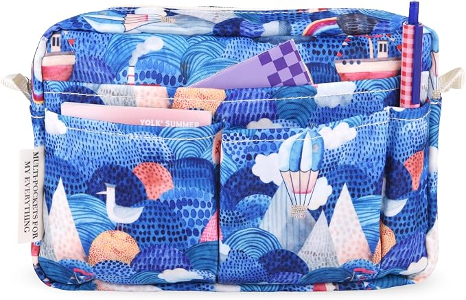 Multiple Pockets Portfolio Organizer with Zippered,Storage Pencil Pouch Bag | Waterproof Travel Toiletry Bag,Portable Pencil Pouch for Notebooks,Stationeries,Make-up,Journal Office Art Supplies,Ocean