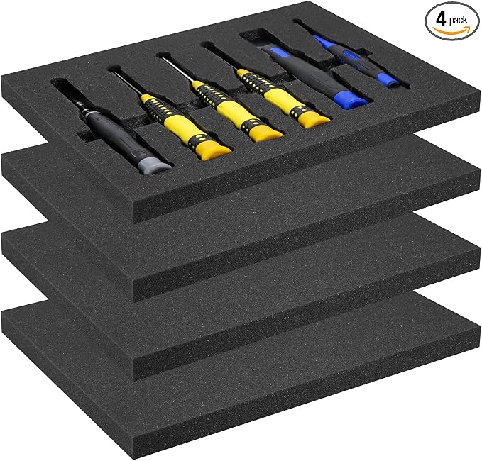 4pcs High Density Packing Foam Sheets, Black Polyurethane Foam Padding, Cushioning Foam Inserts for Cases, Shipping, Storage Drawer - 16" X 12" X 1"