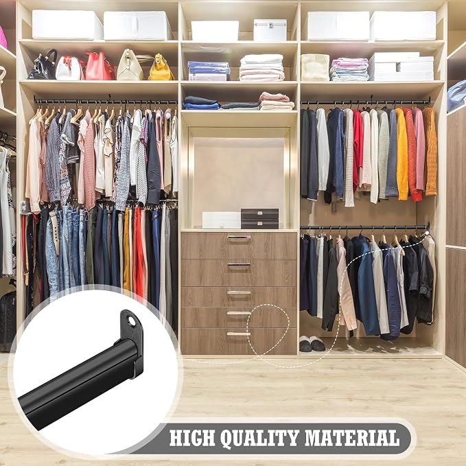 Tandefio Chrome Closet Rod 92 Inch with Oval Closet Rod 6 End Supports for Laundry Room Hanging Clothes Waterproof Shower for Curtains(Black,6 Sets)