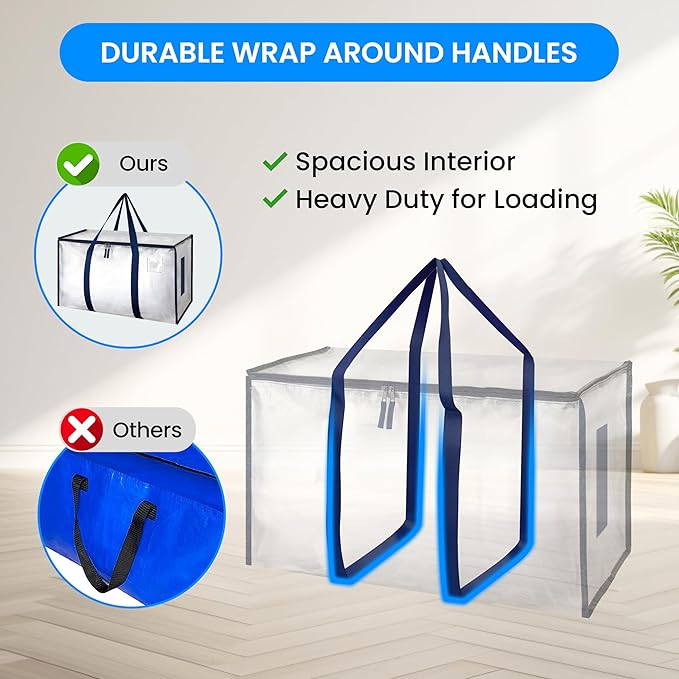 Simple Deluxe 6 Pack Extra Large Moving Bags with Lids, Reinforced Handles and Zippers, Heavy Duty Storage Tote for Moving Travel Camping Space Saving, White