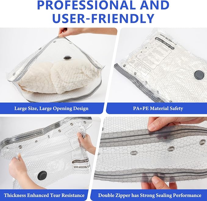 Vacuum Seal Bags for Clothing Travel with Rechargeable Air Pump, Carry-on Size Vacuum Bags for Travel, Space Saver for Clothes 24 Combo Size