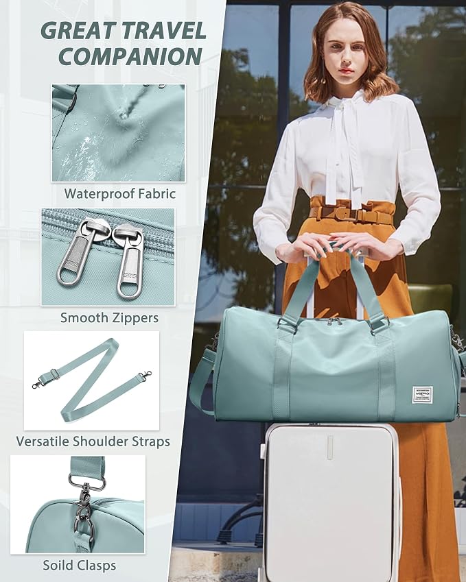 Travel Duffle Bag,Weekender Overnight Bags for Women with Shoes Compartment,Tote Gym Bag Personal Item Carry On Bag for Travel Business Trips Sport Hospital Dance Light Blue