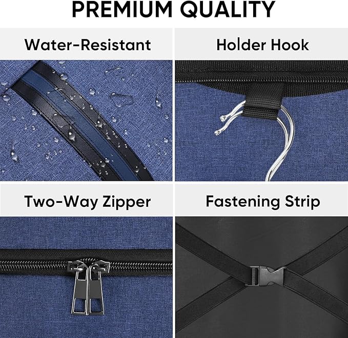 BALEINE Travel Garment Bag, Travel Suit Bag for Men, Water Resistant Carry on Garment Bag for Hanging Clothes, Garment Duffel Bag for Travel Business (Blue, 42")
