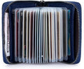 Suweibuke Genuine Leather Credit Card Holder Zipper Wallet RFID Blocking Secure Card Case ID Case Organizer (Dark Blue)