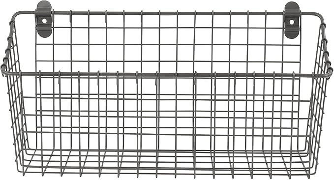 Spectrum Extra Large Wire Wall Mount Storage Basket Industrial Gray, Vintage Wire Basket Wall Mount Organizer Modern for Pantry Kitchen and Bath, Versatile Wall Mount Storage Basket Wire Caddy